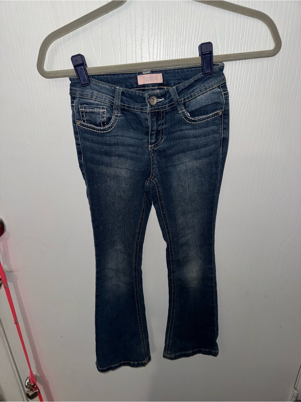 Girls Size 7 Tall  Squeeze Bootcut Jeans Dark Wash Sequin Pocket Denim